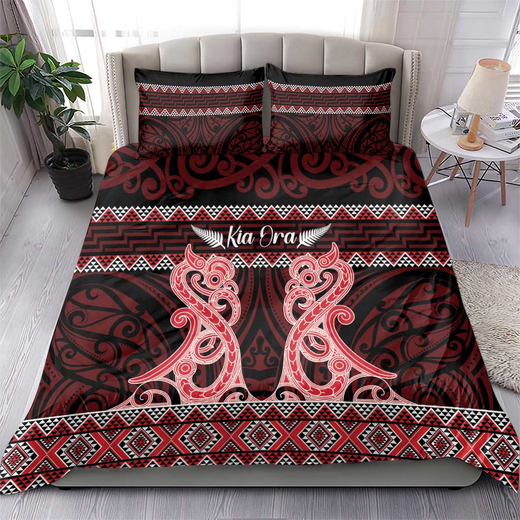 Kia Ora New Zealand Bedding Set Maori Language Week Whero Taniko Motif - Aussie Hoodie