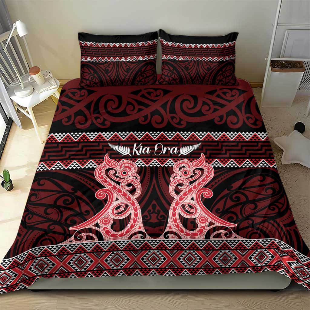 Kia Ora New Zealand Bedding Set Maori Language Week Whero Taniko Motif - Aussie Hoodie