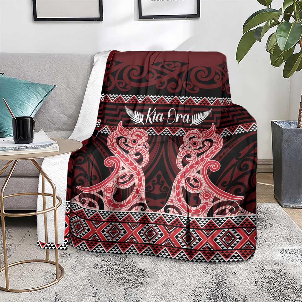 Kia Ora New Zealand Blanket Maori Language Week Whero Taniko Motif - Aussie Hoodie
