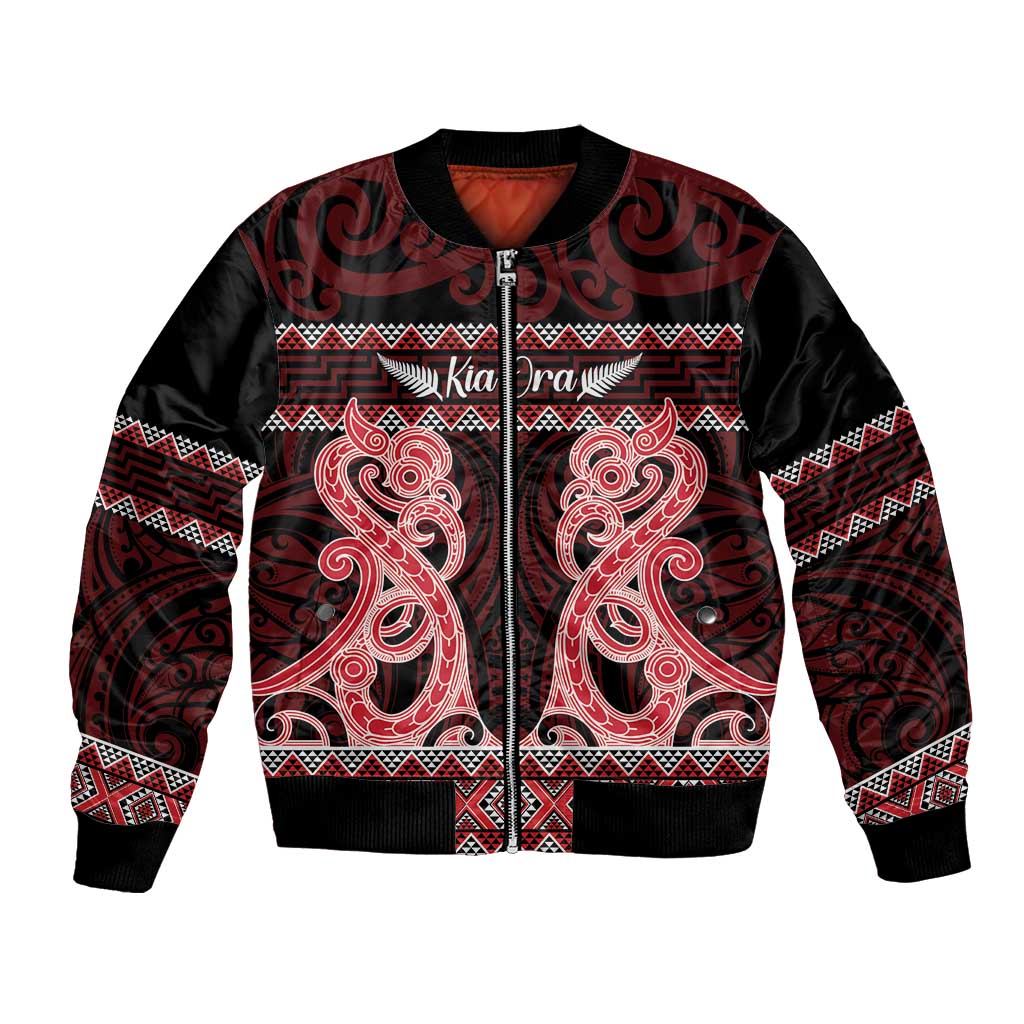 Kia Ora New Zealand Bomber Jacket Maori Language Week Whero Taniko Motif - Aussie Hoodie