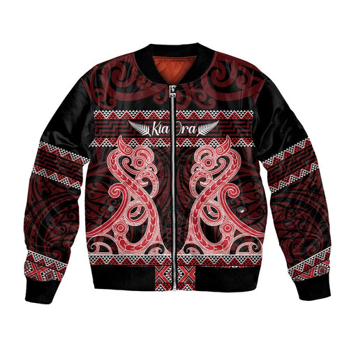 Kia Ora New Zealand Bomber Jacket Maori Language Week Whero Taniko Motif - Aussie Hoodie