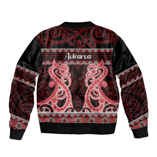 Kia Ora New Zealand Bomber Jacket Maori Language Week Whero Taniko Motif - Aussie Hoodie