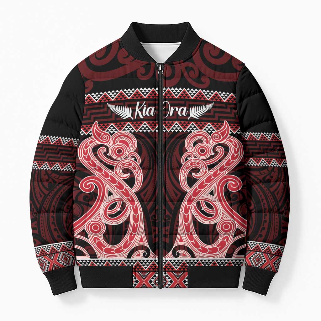 Kia Ora New Zealand Bomber Puffer Jacket Maori Language Week Whero Taniko Motif - Aussie Hoodie