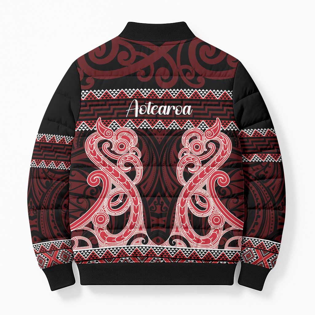 Kia Ora New Zealand Bomber Puffer Jacket Maori Language Week Whero Taniko Motif - Aussie Hoodie