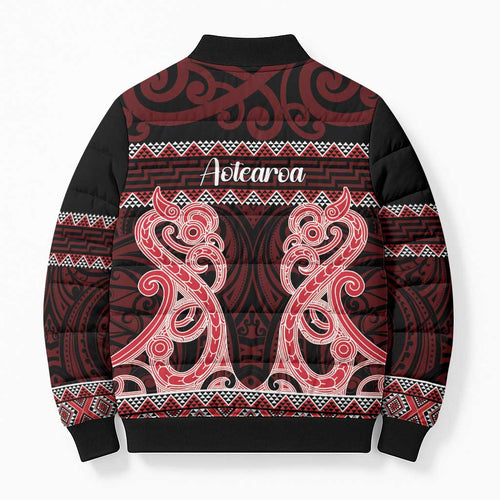 Kia Ora New Zealand Bomber Puffer Jacket Maori Language Week Whero Taniko Motif - Aussie Hoodie