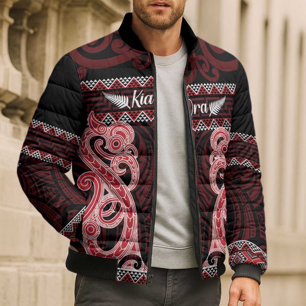 Kia Ora New Zealand Bomber Puffer Jacket Maori Language Week Whero Taniko Motif - Aussie Hoodie
