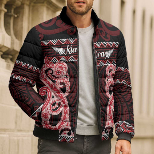 Kia Ora New Zealand Bomber Puffer Jacket Maori Language Week Whero Taniko Motif - Aussie Hoodie