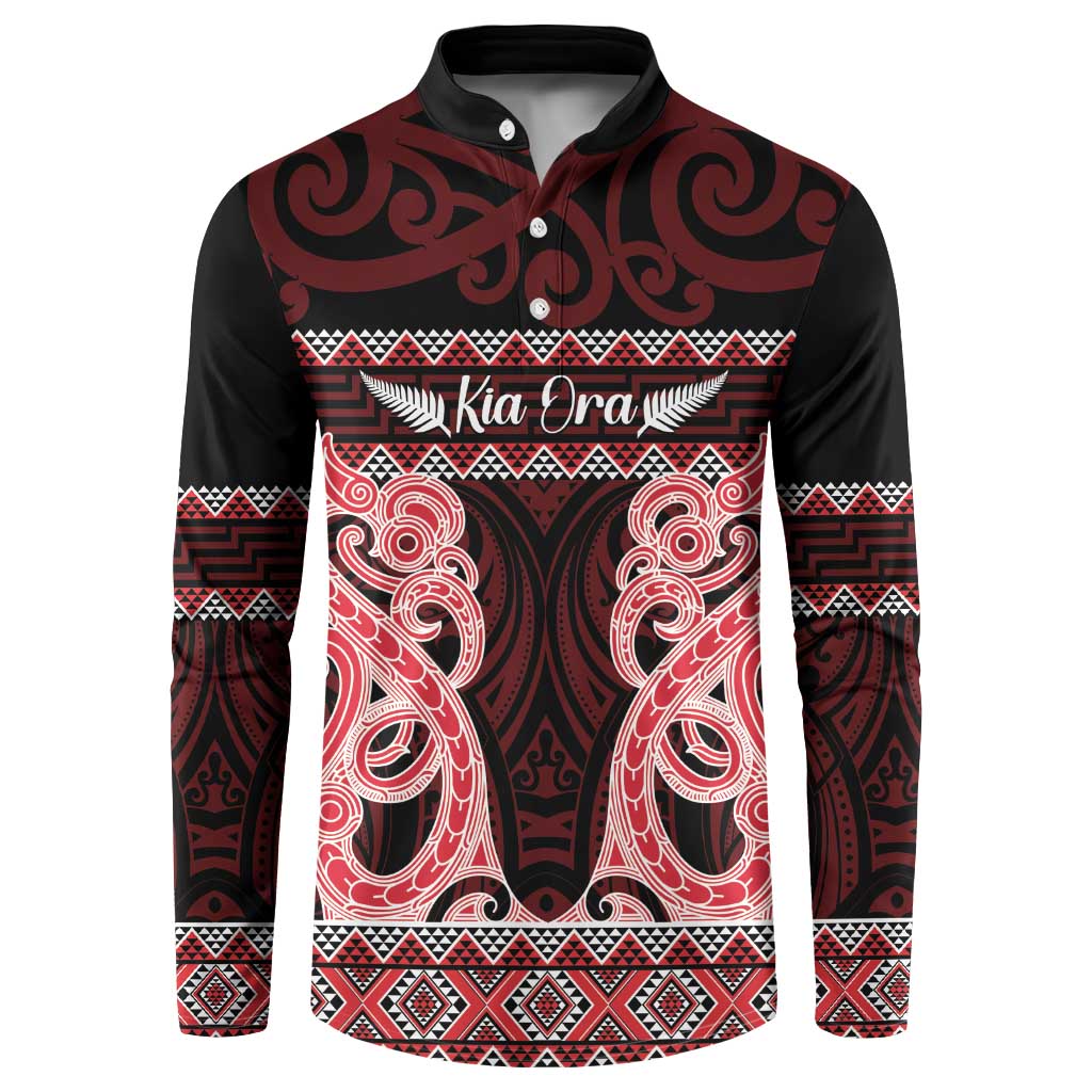 Kia Ora New Zealand Button Sweatshirt Maori Language Week Whero Taniko Motif - Aussie Hoodie