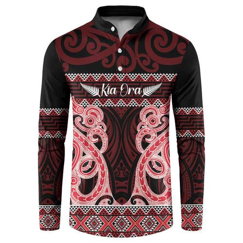 Kia Ora New Zealand Button Sweatshirt Maori Language Week Whero Taniko Motif - Aussie Hoodie