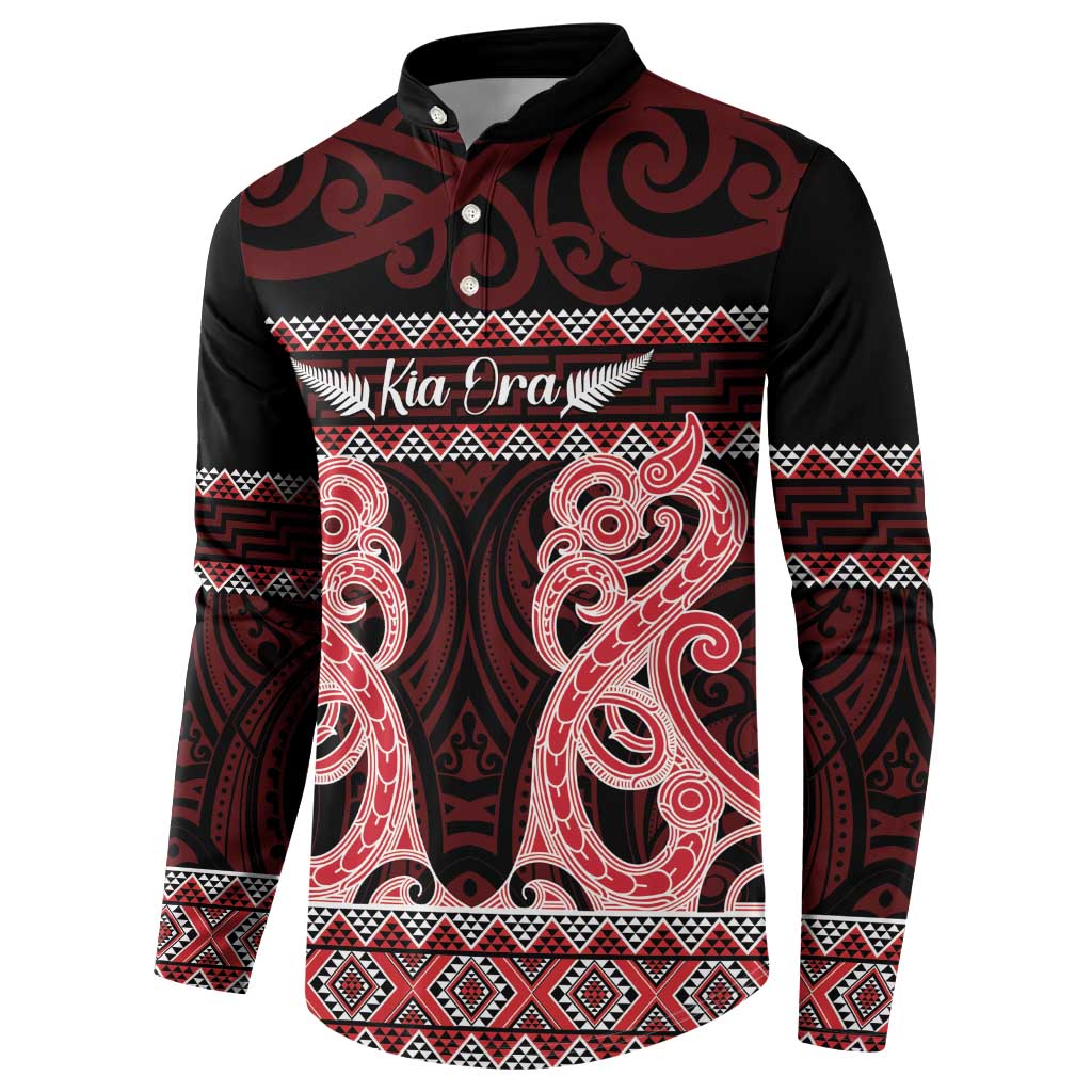 Kia Ora New Zealand Button Sweatshirt Maori Language Week Whero Taniko Motif - Aussie Hoodie