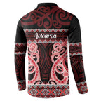 Kia Ora New Zealand Button Sweatshirt Maori Language Week Whero Taniko Motif - Aussie Hoodie