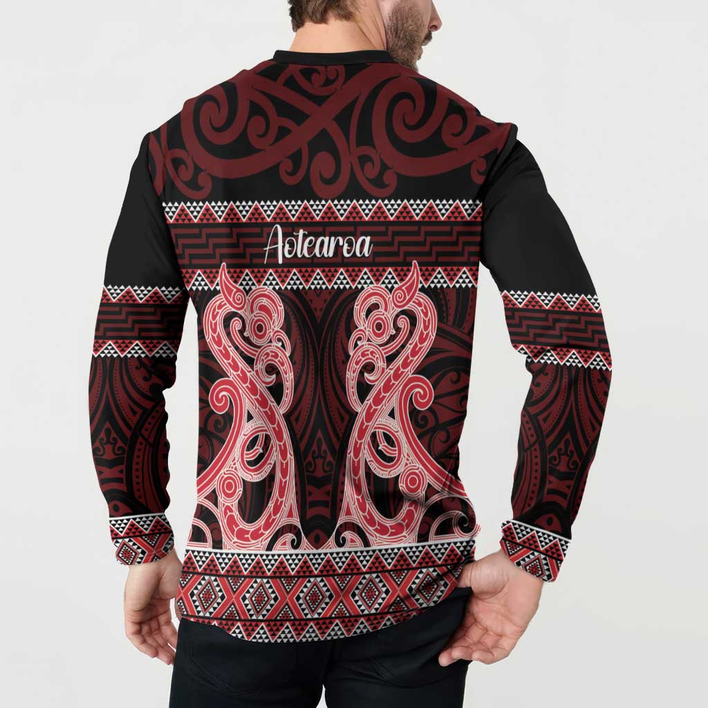 Kia Ora New Zealand Button Sweatshirt Maori Language Week Whero Taniko Motif - Aussie Hoodie