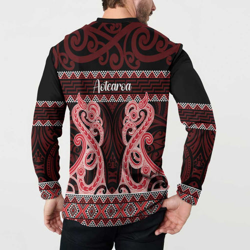 Kia Ora New Zealand Button Sweatshirt Maori Language Week Whero Taniko Motif - Aussie Hoodie