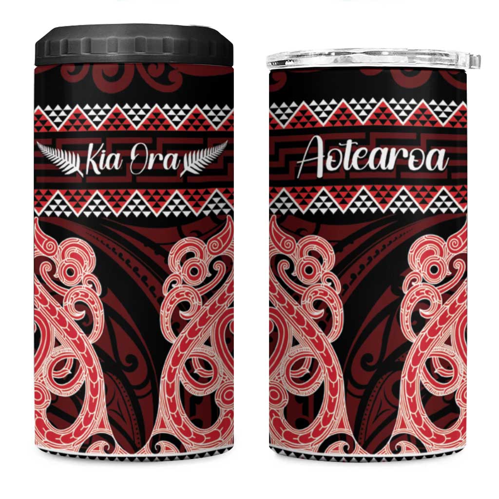 Kia Ora New Zealand 4 in 1 Can Cooler Tumbler Maori Language Week Whero Taniko Motif - Aussie Hoodie