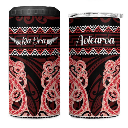 Kia Ora New Zealand 4 in 1 Can Cooler Tumbler Maori Language Week Whero Taniko Motif - Aussie Hoodie