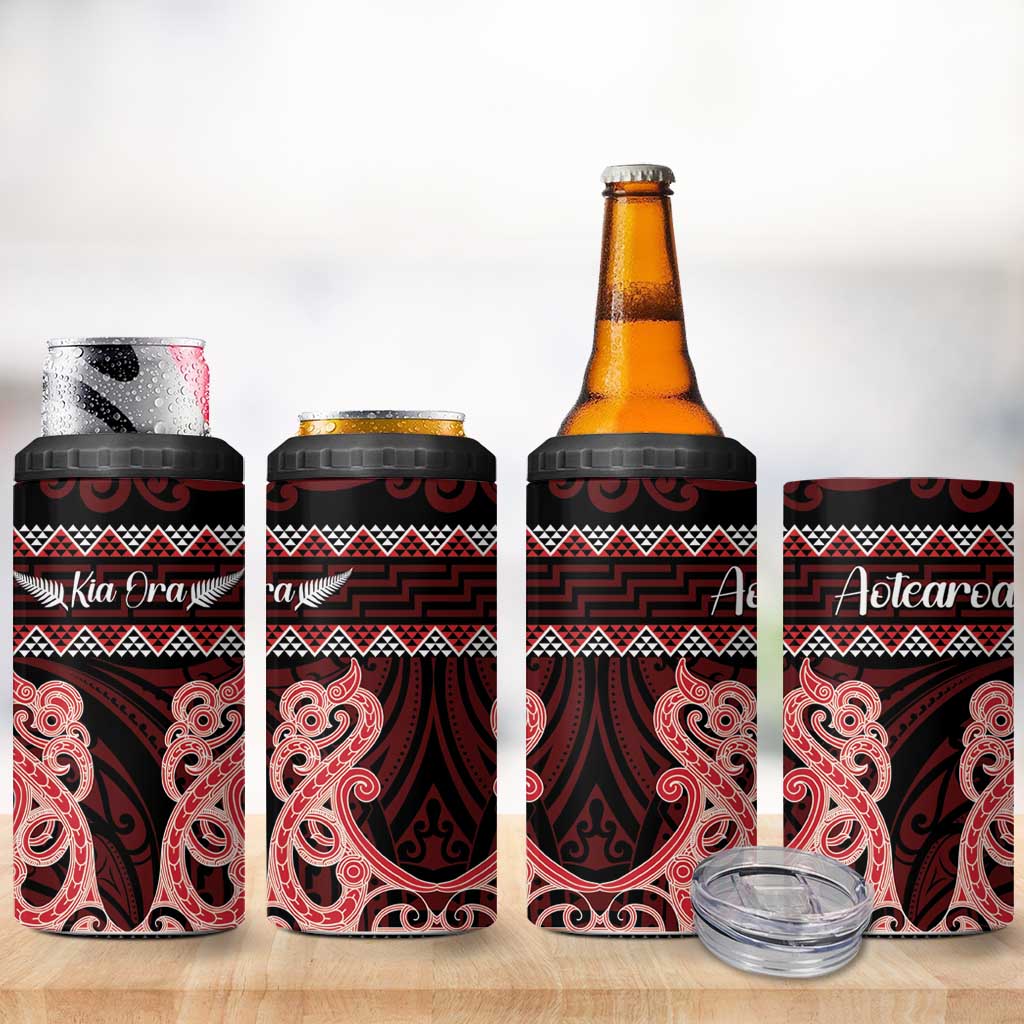 Kia Ora New Zealand 4 in 1 Can Cooler Tumbler Maori Language Week Whero Taniko Motif - Aussie Hoodie