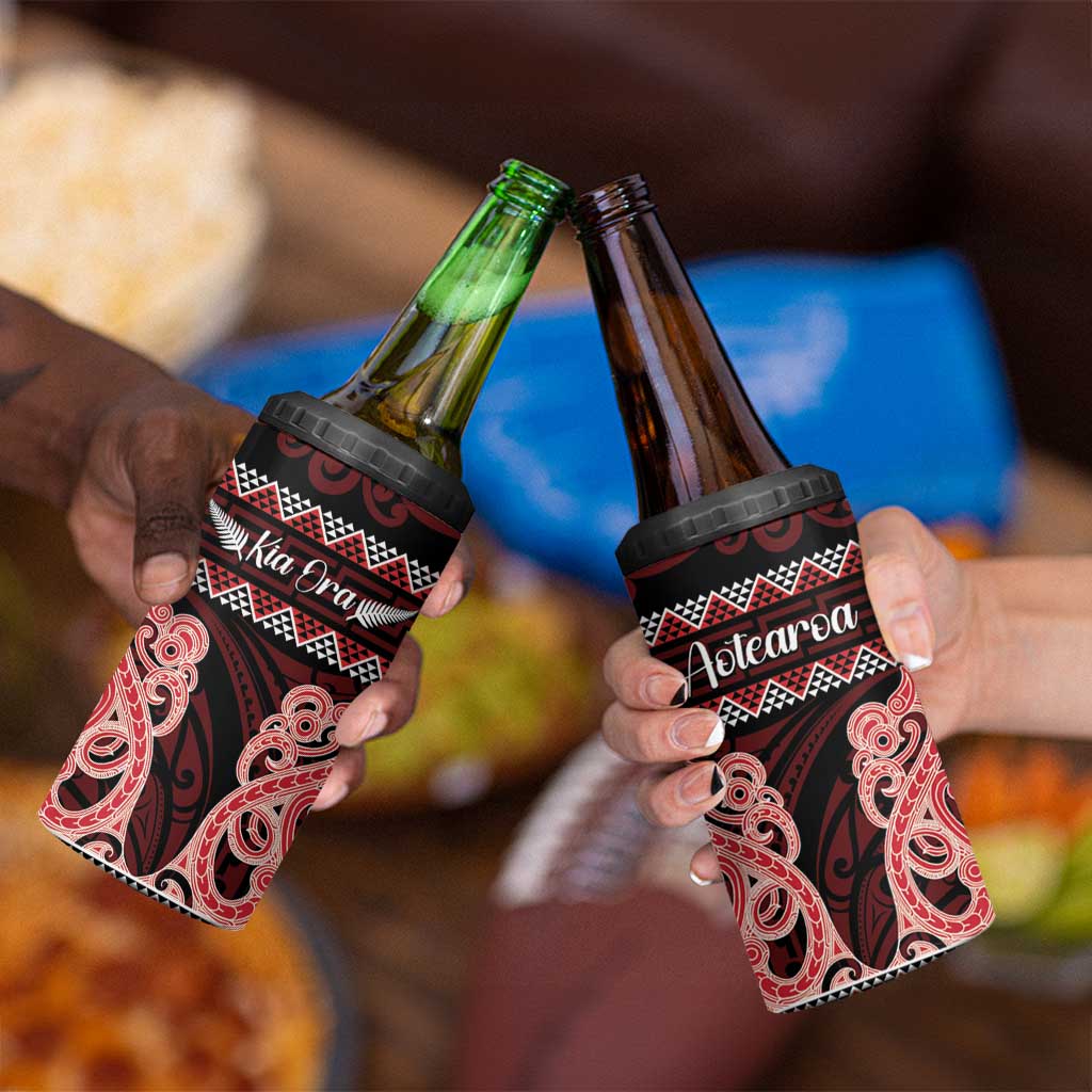 Kia Ora New Zealand 4 in 1 Can Cooler Tumbler Maori Language Week Whero Taniko Motif - Aussie Hoodie