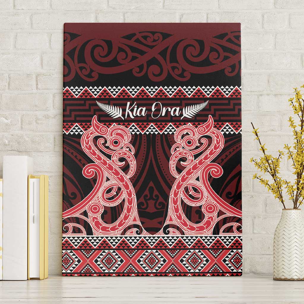 Kia Ora New Zealand Canvas Wall Art Maori Language Week Whero Taniko Motif - Aussie Hoodie
