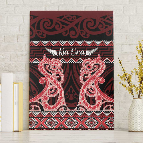 Kia Ora New Zealand Canvas Wall Art Maori Language Week Whero Taniko Motif - Aussie Hoodie