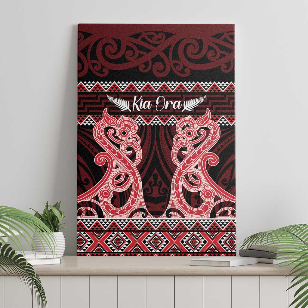 Kia Ora New Zealand Canvas Wall Art Maori Language Week Whero Taniko Motif - Aussie Hoodie