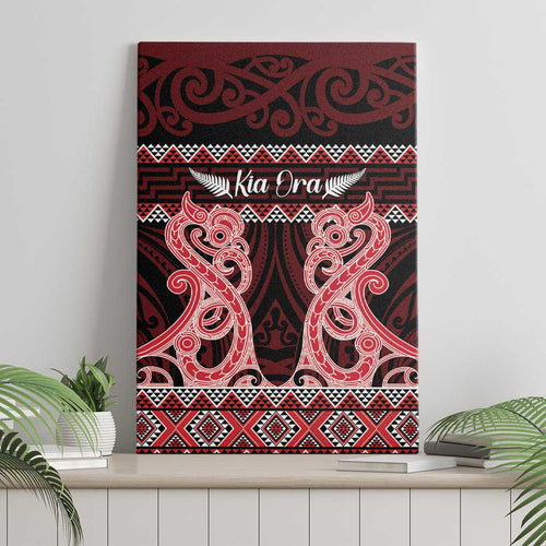 Kia Ora New Zealand Canvas Wall Art Maori Language Week Whero Taniko Motif - Aussie Hoodie