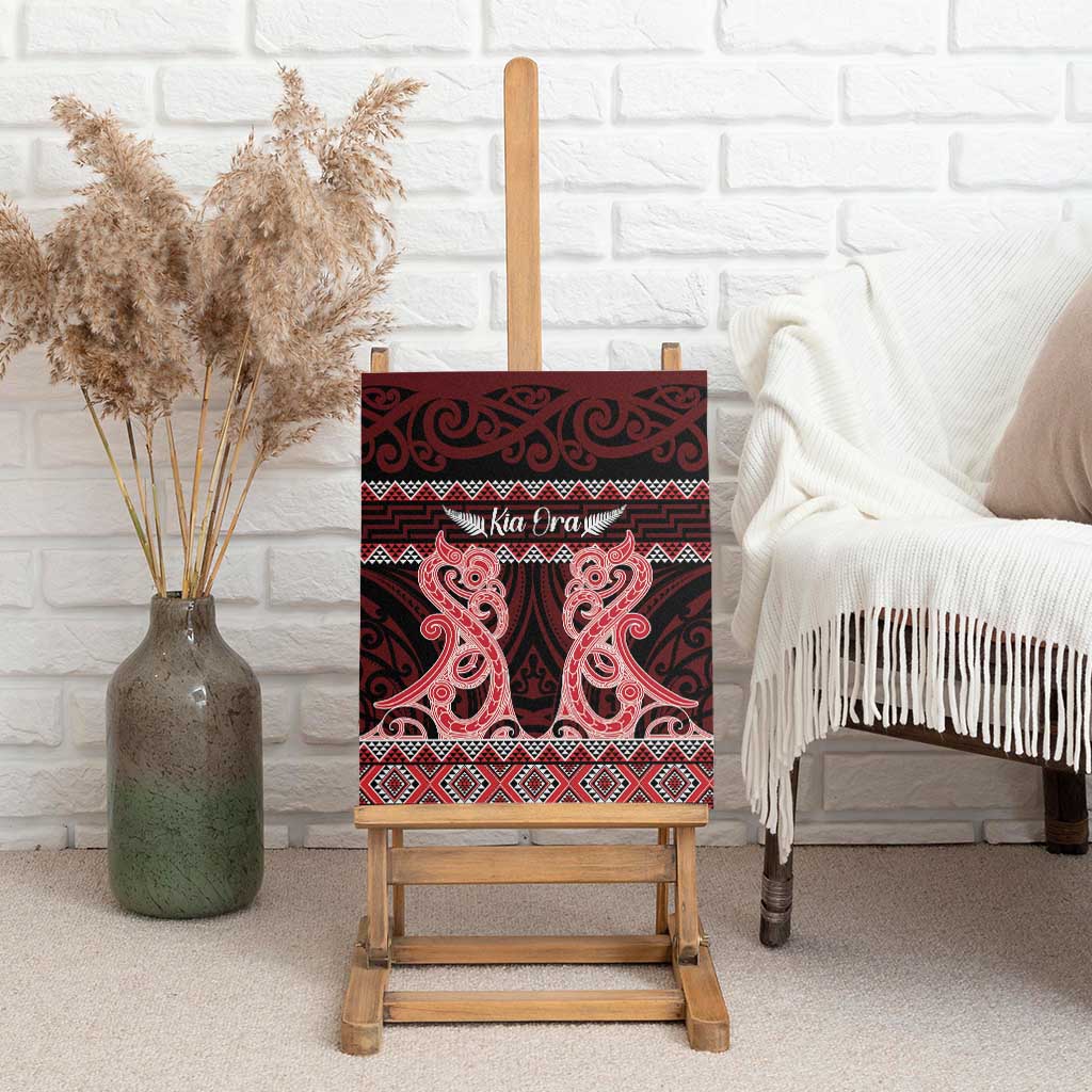Kia Ora New Zealand Canvas Wall Art Maori Language Week Whero Taniko Motif - Aussie Hoodie