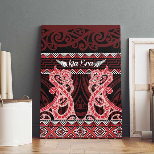 Kia Ora New Zealand Canvas Wall Art Maori Language Week Whero Taniko Motif - Aussie Hoodie
