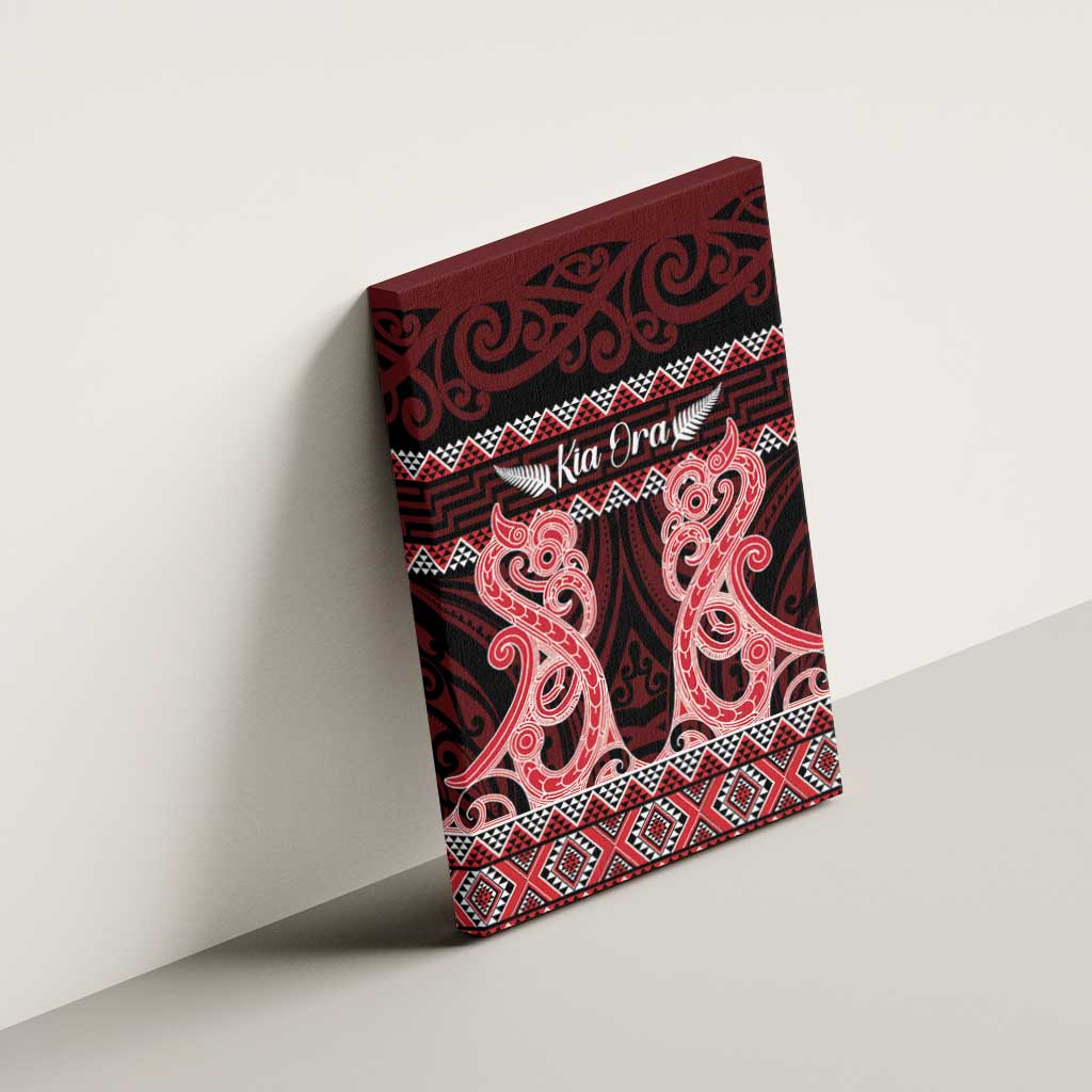 Kia Ora New Zealand Canvas Wall Art Maori Language Week Whero Taniko Motif - Aussie Hoodie