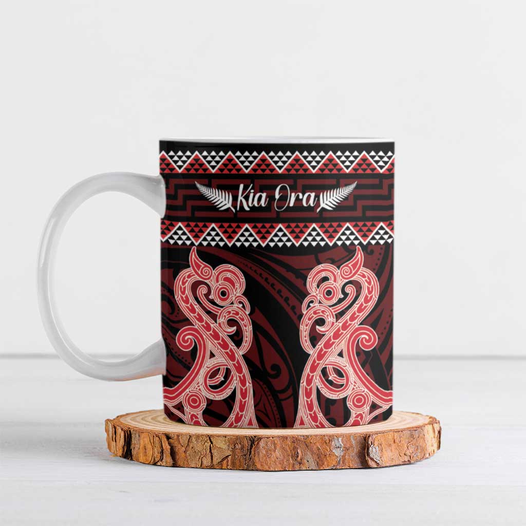 Kia Ora New Zealand Ceramic Mug Maori Language Week Whero Taniko Motif - Aussie Hoodie