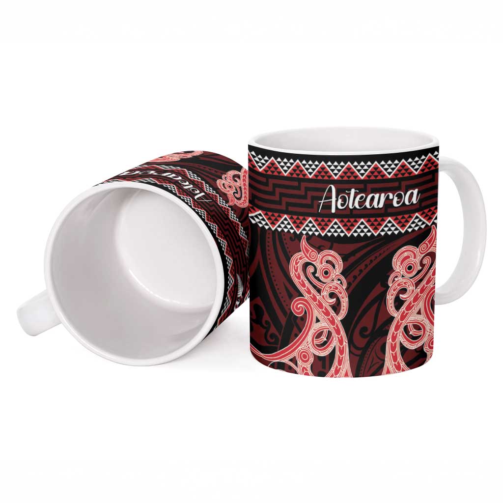 Kia Ora New Zealand Ceramic Mug Maori Language Week Whero Taniko Motif - Aussie Hoodie
