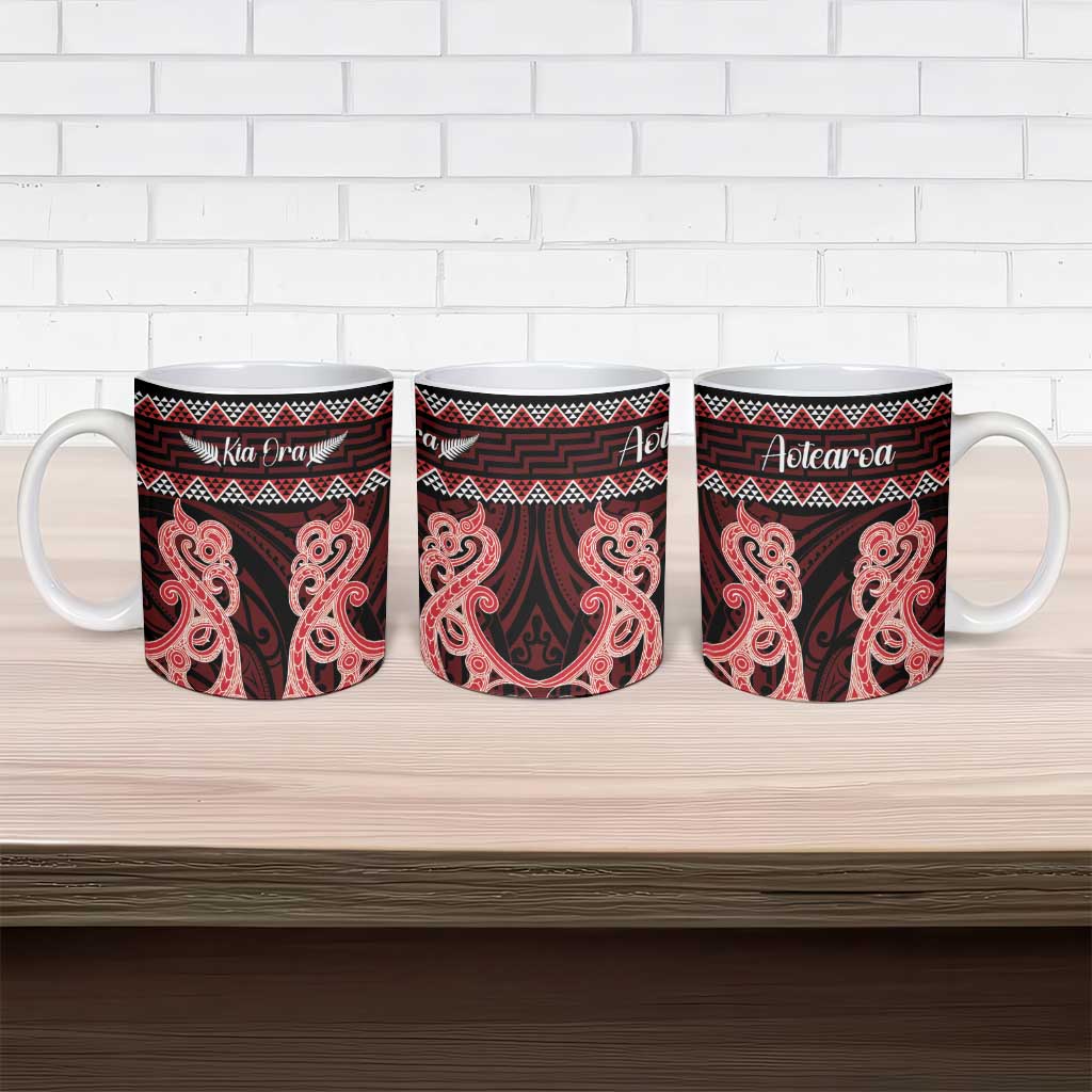 Kia Ora New Zealand Ceramic Mug Maori Language Week Whero Taniko Motif - Aussie Hoodie