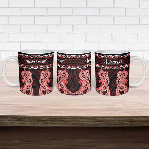 Kia Ora New Zealand Ceramic Mug Maori Language Week Whero Taniko Motif - Aussie Hoodie