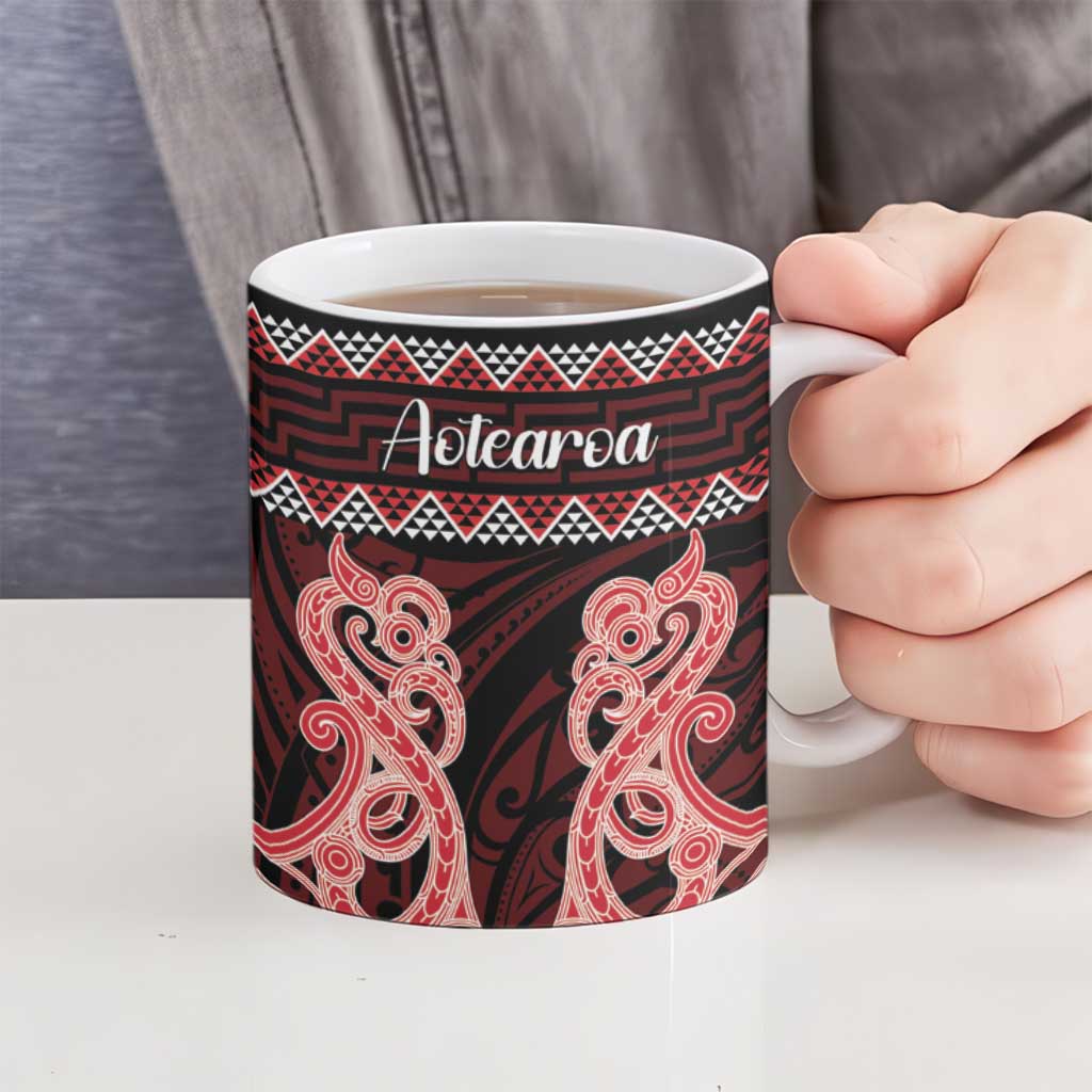 Kia Ora New Zealand Ceramic Mug Maori Language Week Whero Taniko Motif - Aussie Hoodie