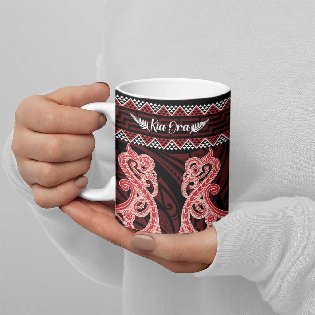 Kia Ora New Zealand Ceramic Mug Maori Language Week Whero Taniko Motif - Aussie Hoodie