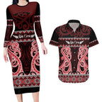 Kia Ora New Zealand Couples Matching Long Sleeve Bodycon Dress and Hawaiian Shirt Maori Language Week Whero Taniko Motif - Aussie Hoodie