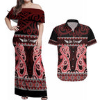 Kia Ora New Zealand Couples Matching Off Shoulder Maxi Dress and Hawaiian Shirt Maori Language Week Whero Taniko Motif - Aussie Hoodie