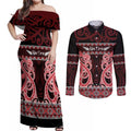 Kia Ora New Zealand Couples Matching Off Shoulder Maxi Dress and Long Sleeve Button Shirt Maori Language Week Whero Taniko Motif - Aussie Hoodie