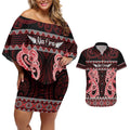 Kia Ora New Zealand Couples Matching Off Shoulder Short Dress and Hawaiian Shirt Maori Language Week Whero Taniko Motif - Aussie Hoodie