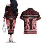 Kia Ora New Zealand Couples Matching Off The Shoulder Long Sleeve Dress and Hawaiian Shirt Maori Language Week Whero Taniko Motif - Aussie Hoodie