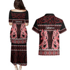 Kia Ora New Zealand Couples Matching Puletasi and Hawaiian Shirt Maori Language Week Whero Taniko Motif - Aussie Hoodie