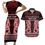 Kia Ora New Zealand Couples Matching Short Sleeve Bodycon Dress and Hawaiian Shirt Maori Language Week Whero Taniko Motif - Aussie Hoodie