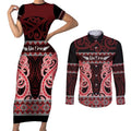 Kia Ora New Zealand Couples Matching Short Sleeve Bodycon Dress and Long Sleeve Button Shirt Maori Language Week Whero Taniko Motif - Aussie Hoodie