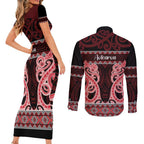 Kia Ora New Zealand Couples Matching Short Sleeve Bodycon Dress and Long Sleeve Button Shirt Maori Language Week Whero Taniko Motif - Aussie Hoodie