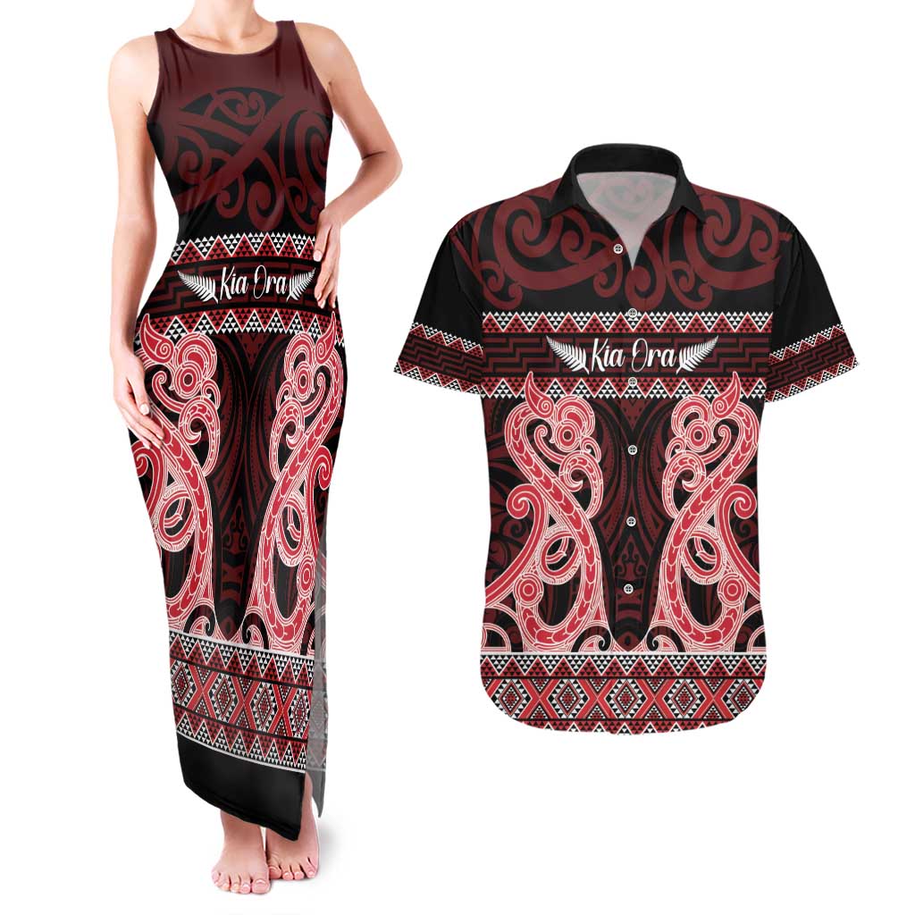 Kia Ora New Zealand Couples Matching Tank Maxi Dress and Hawaiian Shirt Maori Language Week Whero Taniko Motif - Aussie Hoodie