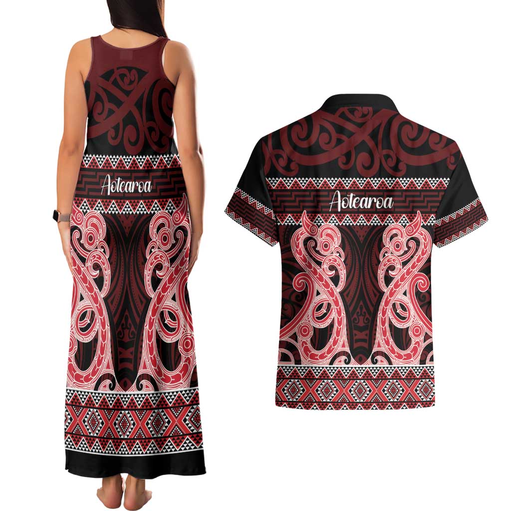 Kia Ora New Zealand Couples Matching Tank Maxi Dress and Hawaiian Shirt Maori Language Week Whero Taniko Motif - Aussie Hoodie
