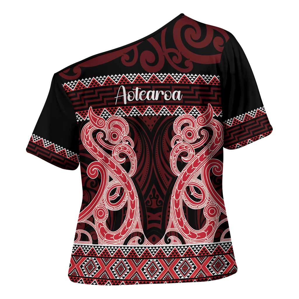 Kia Ora New Zealand Cross Shoulder Shirt Maori Language Week Whero Taniko Motif - Aussie Hoodie