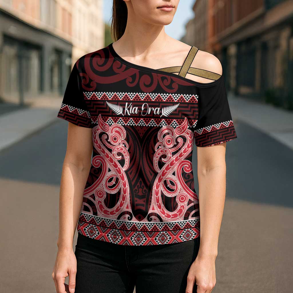 Kia Ora New Zealand Cross Shoulder Shirt Maori Language Week Whero Taniko Motif - Aussie Hoodie