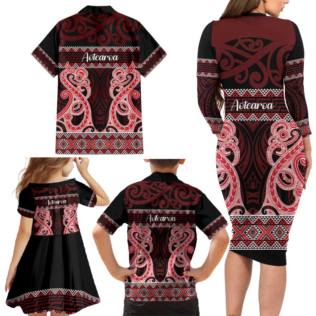 Kia Ora New Zealand Family Matching Long Sleeve Bodycon Dress and Hawaiian Shirt Maori Language Week Whero Taniko Motif - Aussie Hoodie