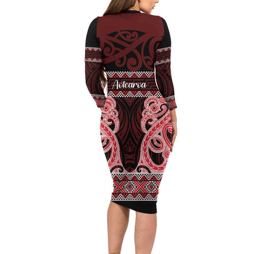 Kia Ora New Zealand Family Matching Long Sleeve Bodycon Dress and Hawaiian Shirt Maori Language Week Whero Taniko Motif - Aussie Hoodie