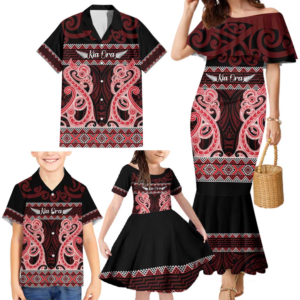 Kia Ora New Zealand Family Matching Mermaid Dress and Hawaiian Shirt Maori Language Week Whero Taniko Motif - Aussie Hoodie